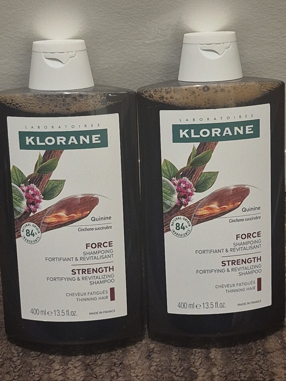 2 Pack Klorane Strengthening Shampoo with Quinine and Edelweiss 400ml / 13.5oz